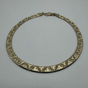 925 Sterling Silver Diamond Cut Herringbone Bracelet 8" 6.1g Textured Flat Chain
